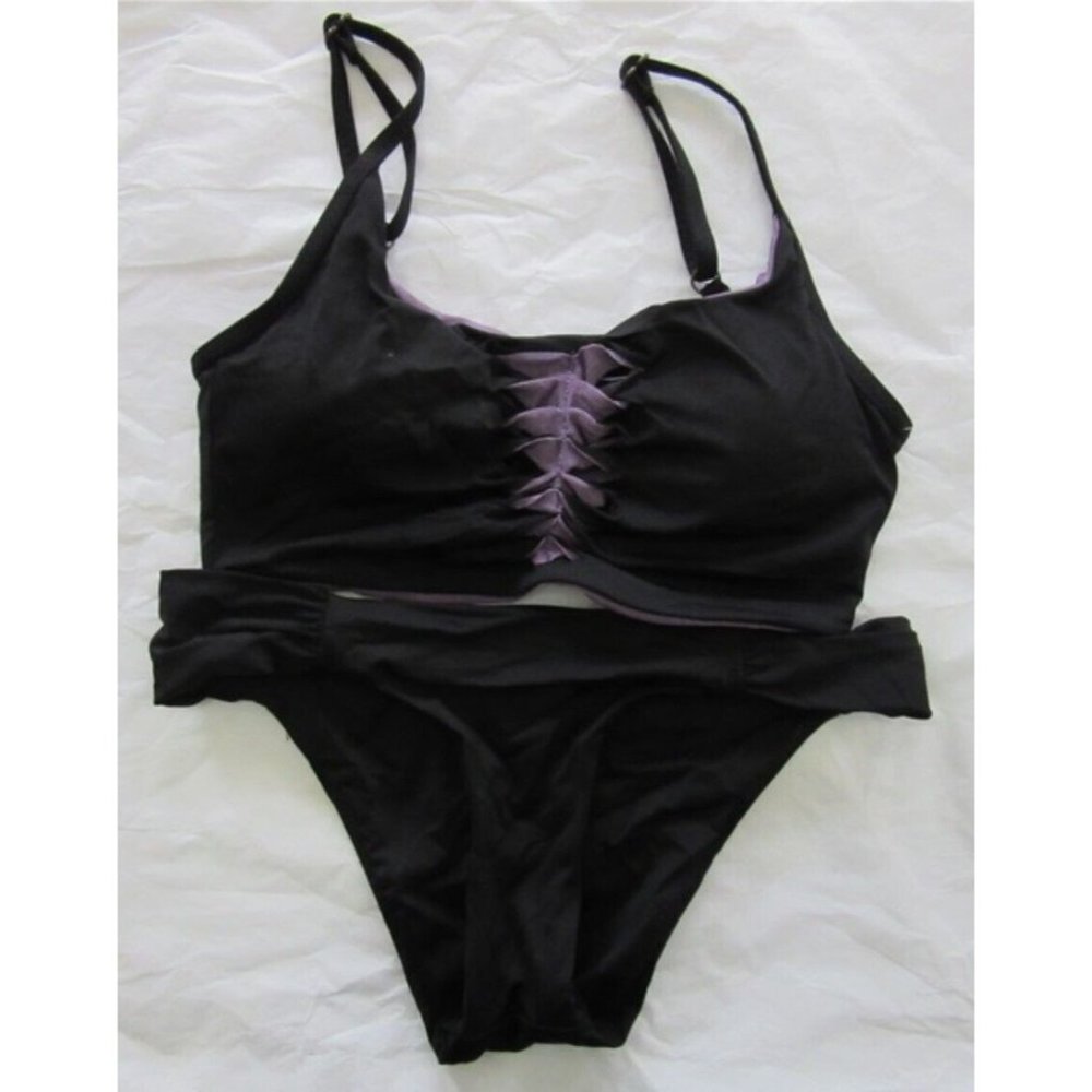 Sample Becca Virtue S Purple Black Cut Out Top Bikini & Swim Bottoms #98748